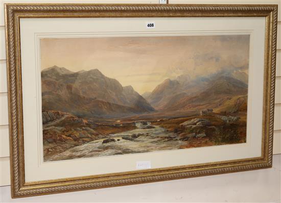 David Cox Junior, watercolour, Capel Curig, signed and dated 1867, 39 x 74cm.